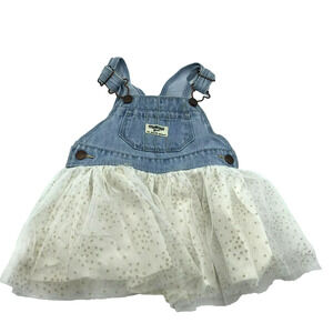 Oshkosh Denim Bib Overalls Dress 12-18 Months Toddler Tulle glitter dots girl